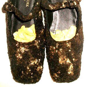 HOME WORK Atelier Gold& Brown Sequined Mary Jane Flats